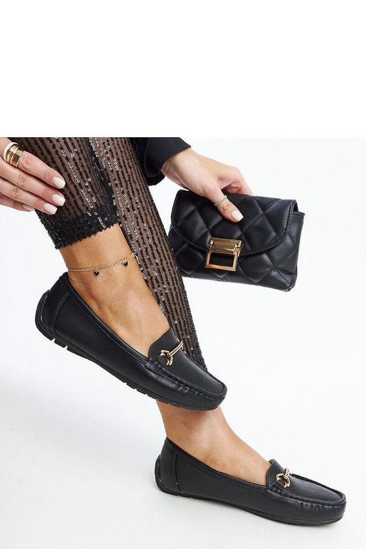 Luxurious Solea black loafers made from eco-leather, with a beautiful decorative buckle and comfortable rubber sole, ideal for spring and summer.