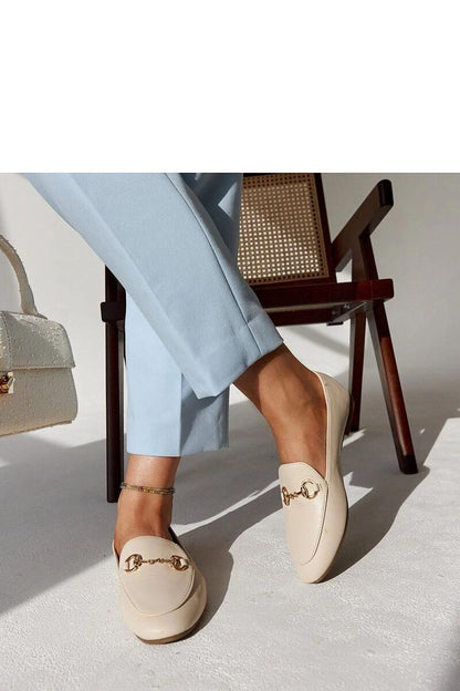 Solea luxurious Erminia beige eco-leather loafers with buckle, showcasing a modern design with an elegant almond toe and flat sole, perfect for summer outfits.