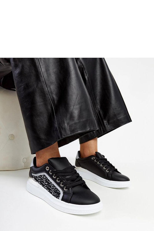 Luxurious black glitter platform sneakers by Solea, designed for style and comfort, featuring a chic lace closure and elevated heel, perfect for making a bold fashion statement.