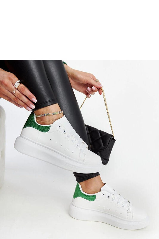 Elegant white and green eco-leather sneakers by Solea, perfect for summer casual wear, featuring a round toe and lace-up design.
