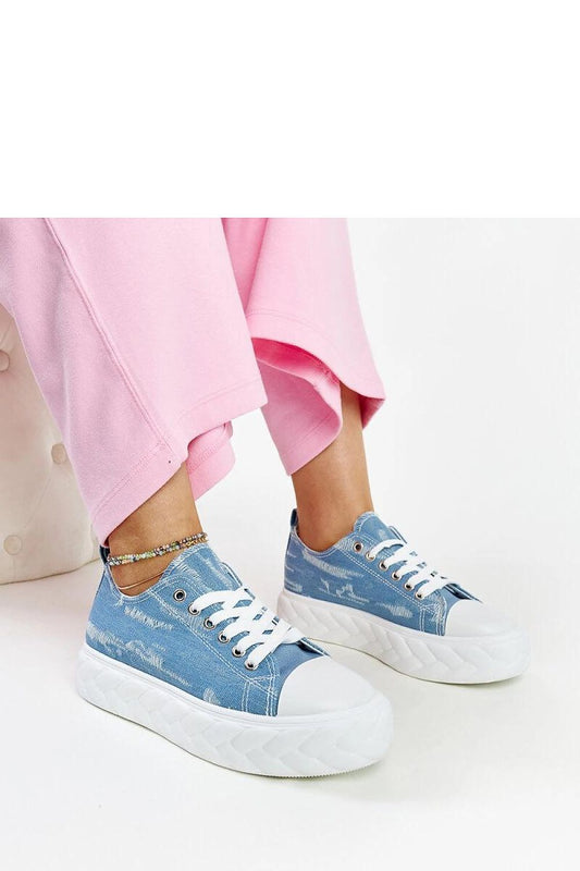 Luxury blue high platform sneakers by Solea featuring a contemporary lace-up design, perfect for summer days and showcasing elegance with their durable fabric and white rubber sole.