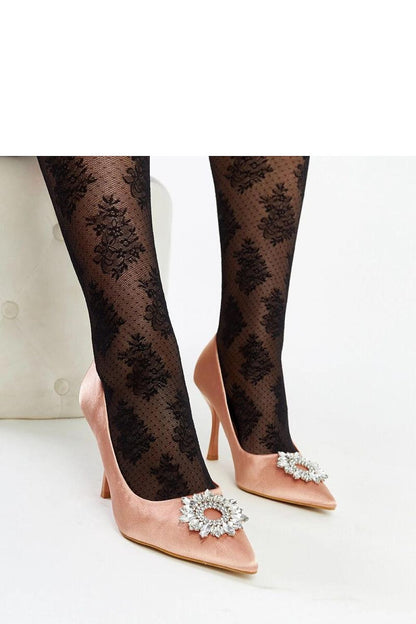 Chic beige satin high heel pumps with rhinestones by Solea, ideal for enhancing sophisticated summer outfits, available in women's sizes EU 36-41.