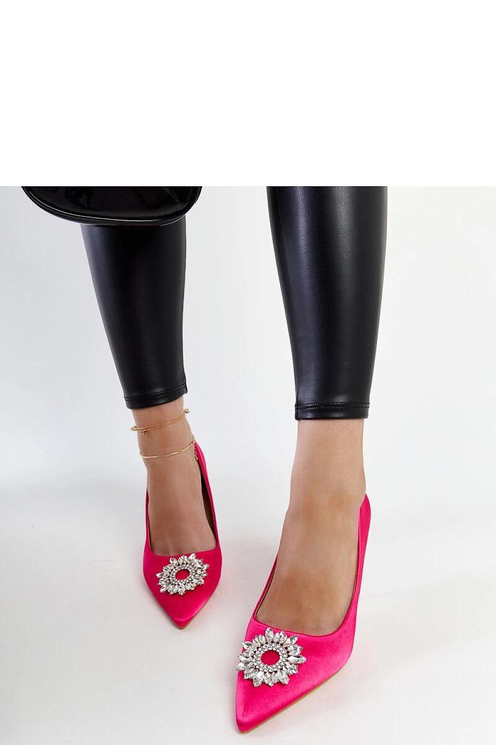 Susegana green satin high heel pumps by Solea showcased elegantly with zircon embellishments, perfect for summer styling.