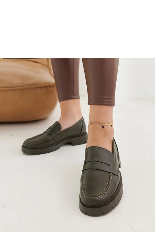 Chic close-up of Solea Maybritt Green Moccasins, highlighting the delicate almond toe and premium faux suede texture for stylish summer wear.