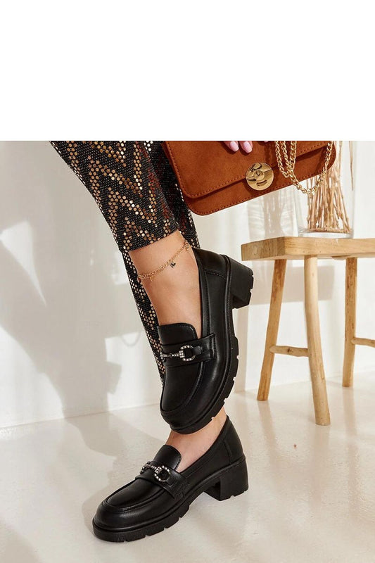 Elegant black eco-leather moccasins Grisel by Solea, featuring a 5 cm heel and luxurious design, perfect for stylish women's attire.