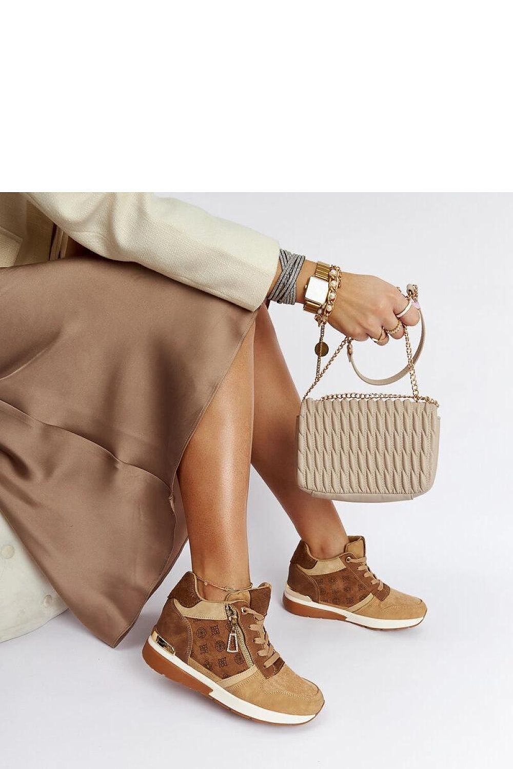 Solea brown wedge sneakers Knoxville, elegantly designed with eco-leather for luxury summer comfort.