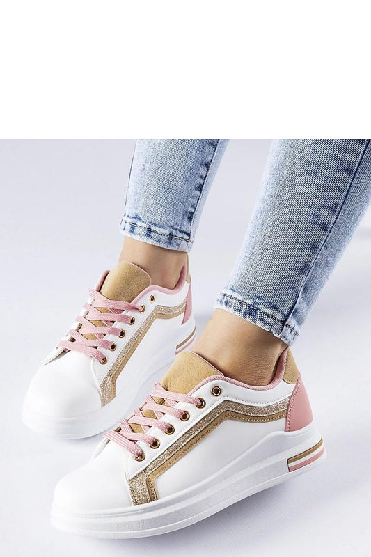 Luxury white and pink platform sneakers by Solea, crafted from high-quality faux leather with elegant gold details.
