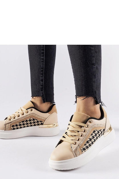 Close-up of Solea Briercliff Elegant Beige Glitter Sneakers highlighting high-quality eco-leather and chic glitter accents, perfect for adding elegance to any outfit.