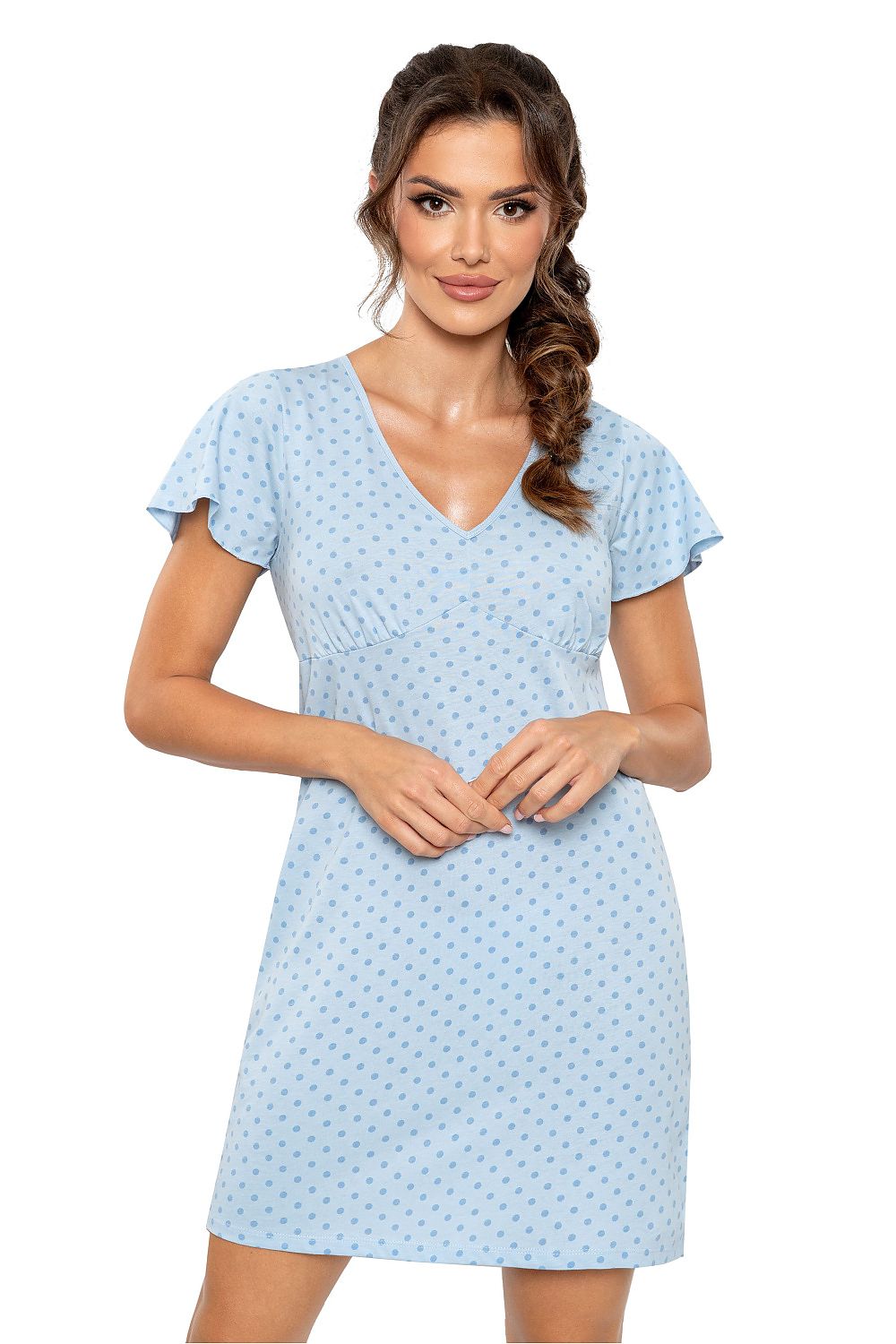 Luxury Cotton Nightshirt for Women by Donna in Blue with Dots - Soft and Breathable Comfort for Stylish Sleep
