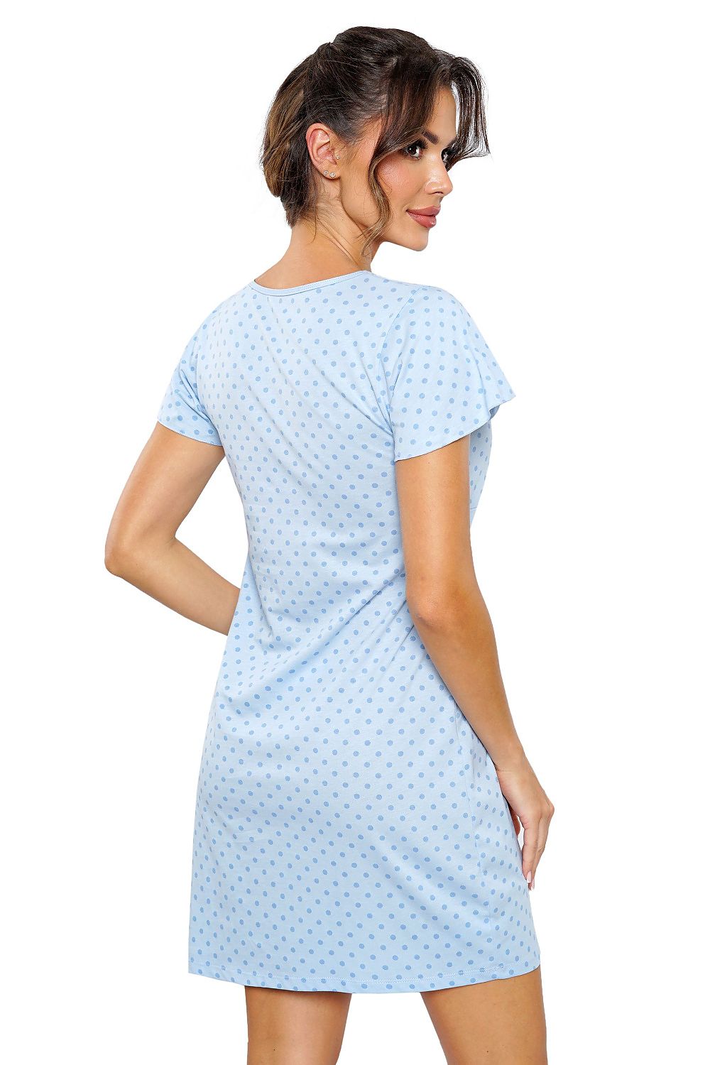 Luxury Cotton Nightshirt for Women by Donna - Soft, breathable comfort in elegant blue with delightful dots, perfect for stylish sleeping