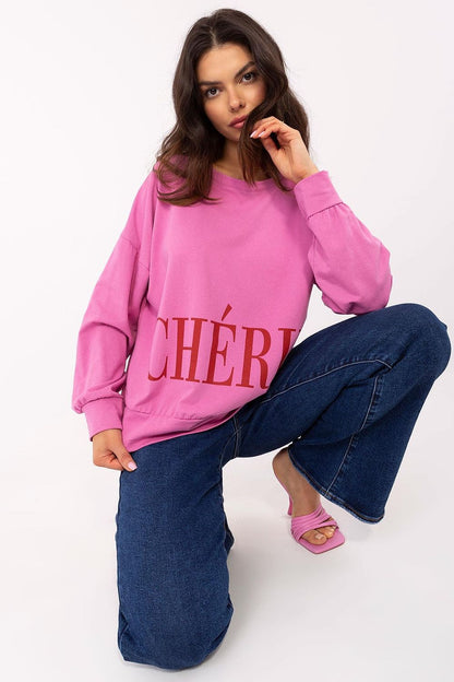 Close-up view of Luxury Italy Moda Women’s Cotton-Blend Sweatshirt showcasing soft fabric and original detailing, ideal for fashionable women.