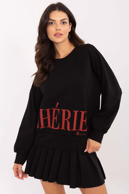 Close-up view of Italy Moda Women’s Cotton-Blend Sweatshirt detailing the soft fabric and elegant round neckline.