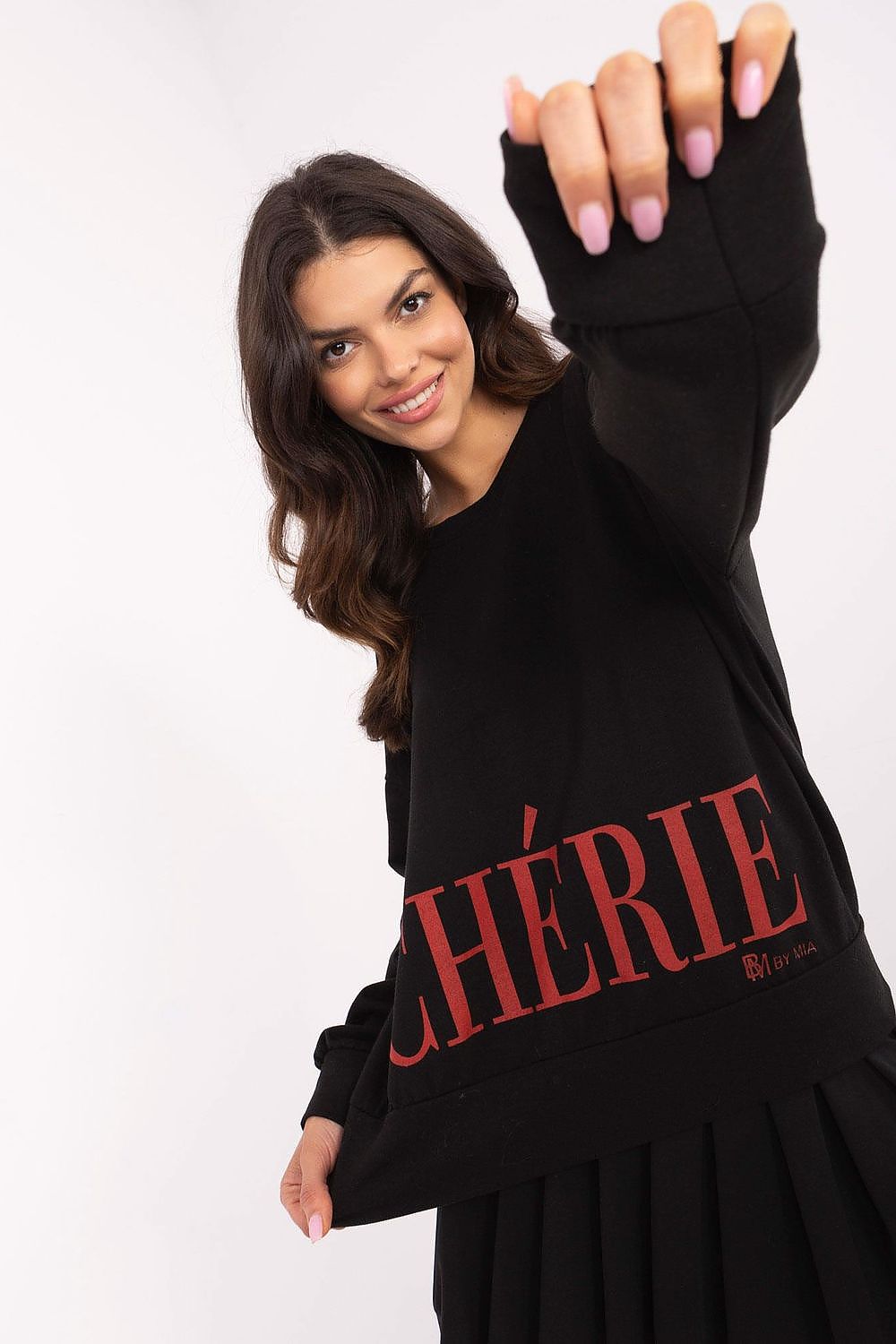 Lifestyle shot of Luxury Italy Moda Women’s Cotton-Blend Sweatshirt styled with casual wear, highlighting its versatile fashion appeal.