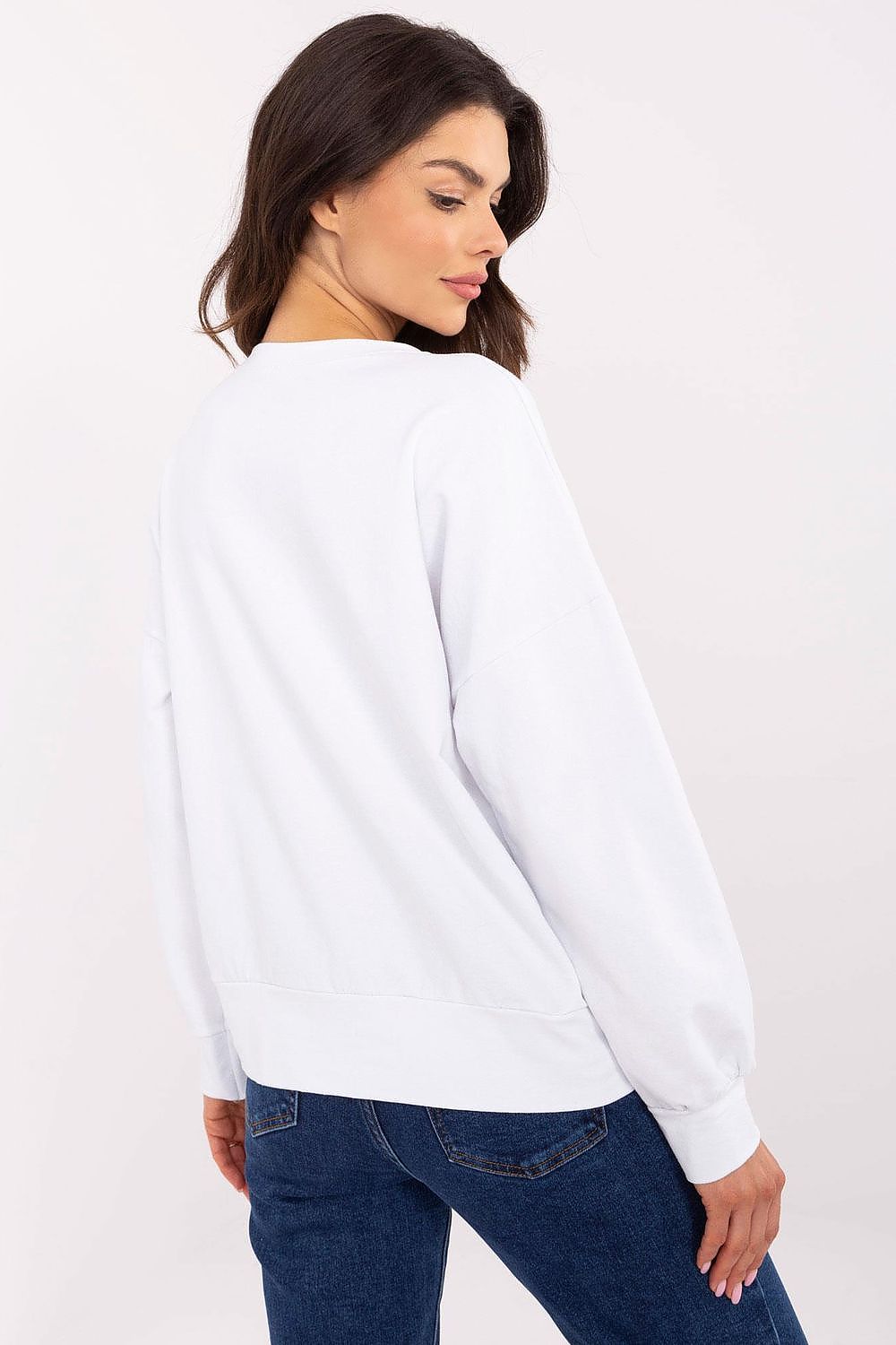Fashionable full view of Luxury Italy Moda women's cotton-blend sweatshirt, emphasising its combination of comfort and original design elements for modern women.