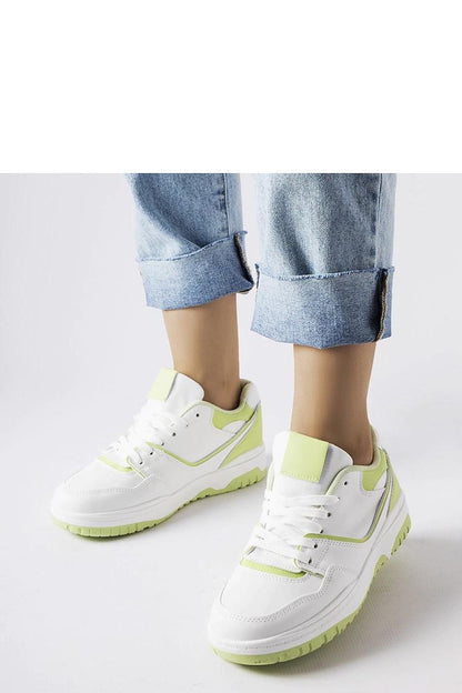 Solea Barrette Sneakers in eco-leather, white-green colourway, showcasing stylish women’s casual footwear perfect for summer. Elegant lace-up design with a round toe and green rubber sole, ideal for comfort and chic fashion.