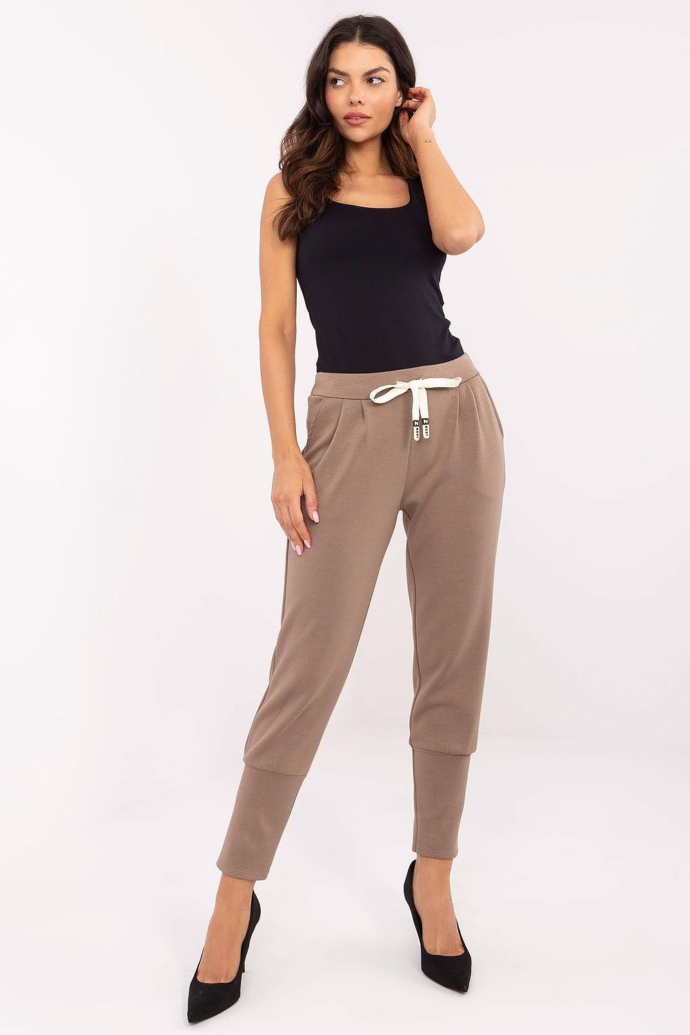 Italy Moda luxury women's high waist tracksuit trousers in soft viscose and elastane blend, ideal for comfortable and stylish outfits.