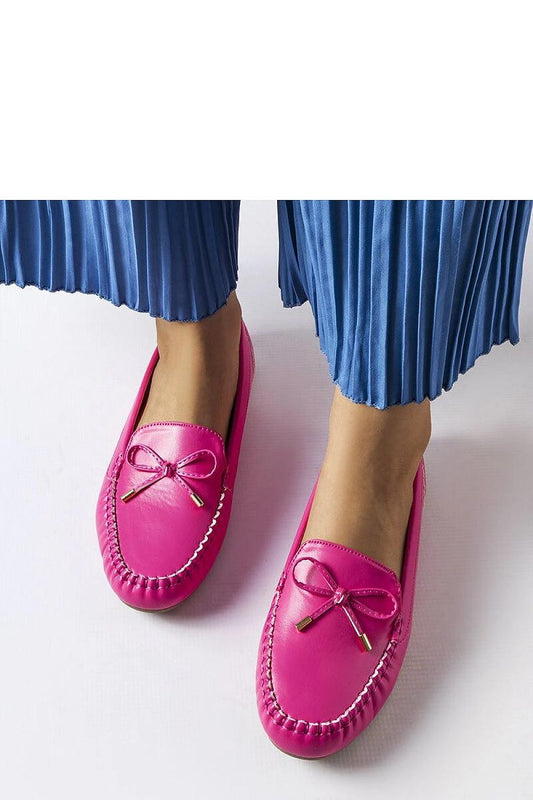 Solea Pink Eco-Leather Moccasins with Bow, elegant summer slip-on shoes for women, showcasing a stylish pointed toe and comfortable rubber sole, available in sizes EU 36-41, US 5.5-10.5.