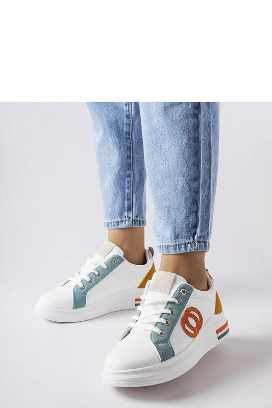 Solea Women's Chic White Eco Leather Sneakers with Colourful Inserts, Lace-Up Design, Perfect for Summer Style.
