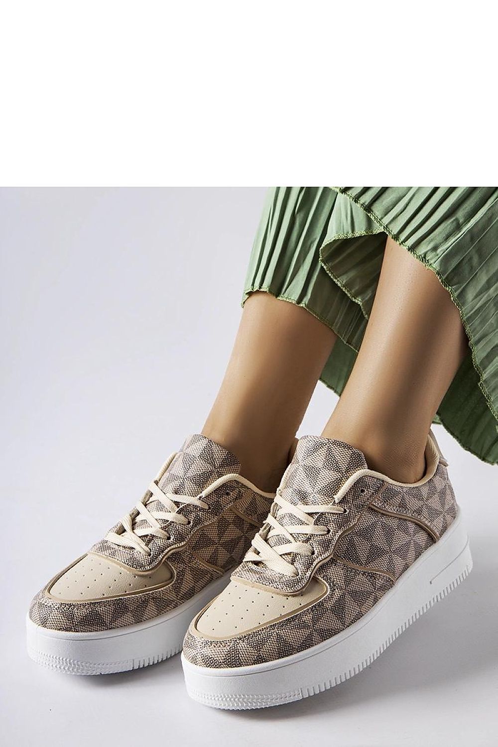 Discover the luxurious comfort and modern style of Solea beige sneakers with Sands monogram, women’s eco leather footwear in EU sizes 36-41.