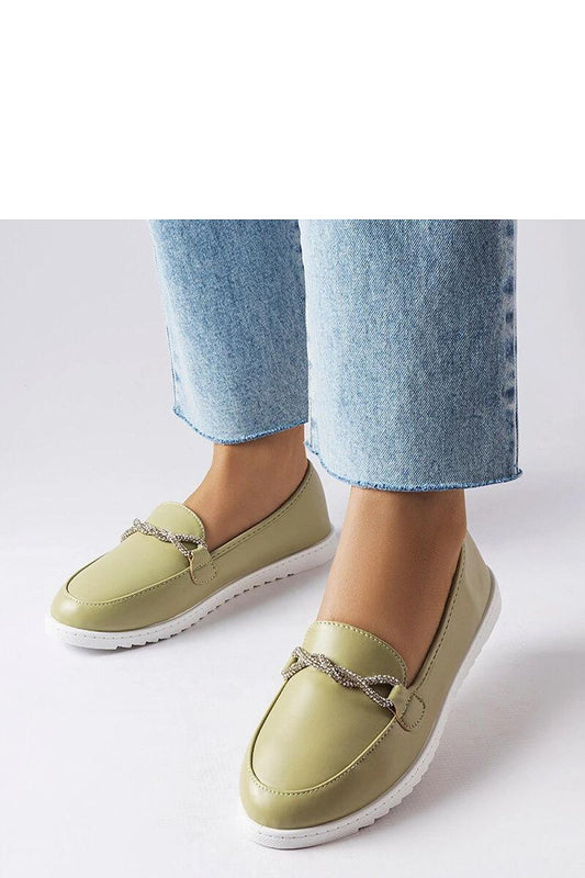 Luxury green Paola moccasins adorned with zircons, crafted by Solea, perfect for summer styling and comfortable slip-on wear.