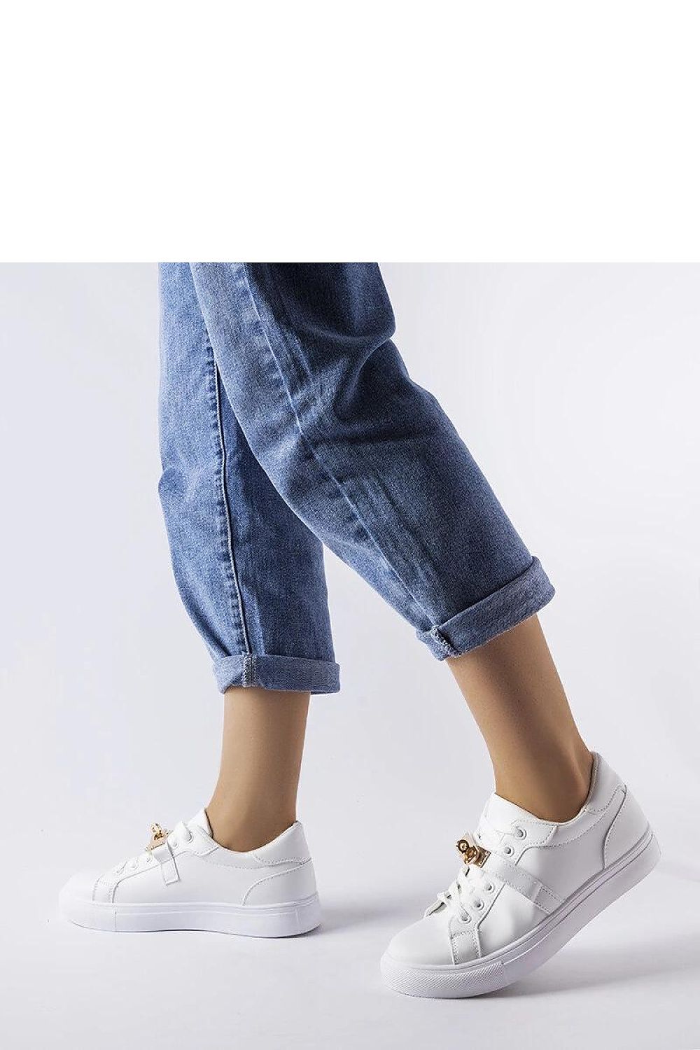 Luxury white eco-leather sneakers with elegant gold accents by Solea, ideal for autumn and winter wear.