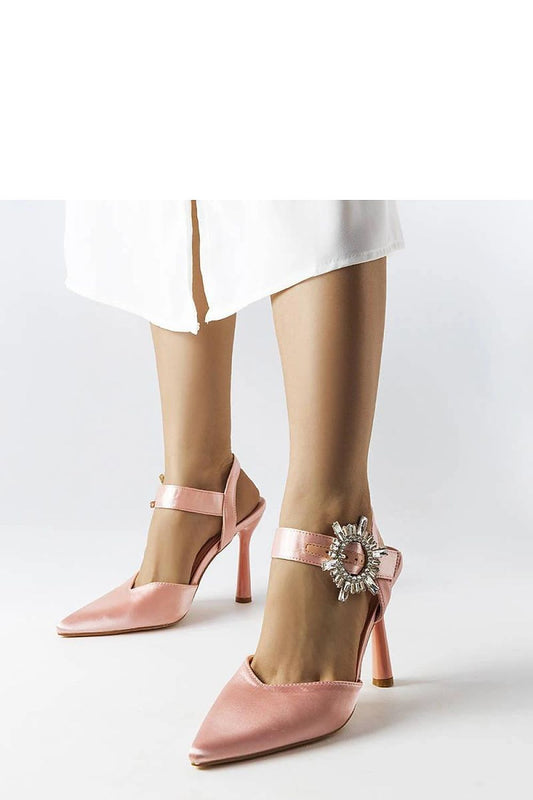 Elegant beige spike-heeled sandals by Solea featuring an 11cm heel, showcasing the luxurious satin fabric and buckle closure.