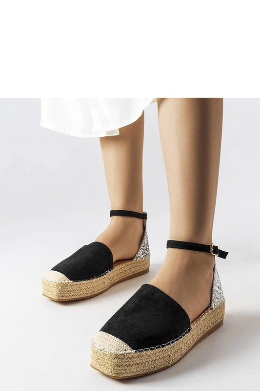 Myasia Black Glitter Eco-Leather Espadrilles by Solea, showcasing elegant summer footwear designed for women, featuring a stylish glitter insert, comfortable fit, and sustainable materials.