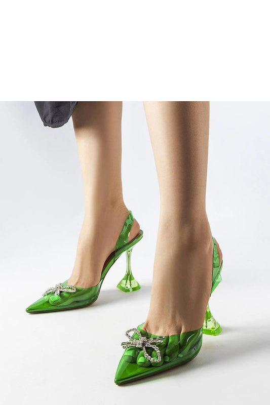 Close-up of Solea Green Transparent High Heel Pumps, highlighting the high-quality synthetic material and elegant design.