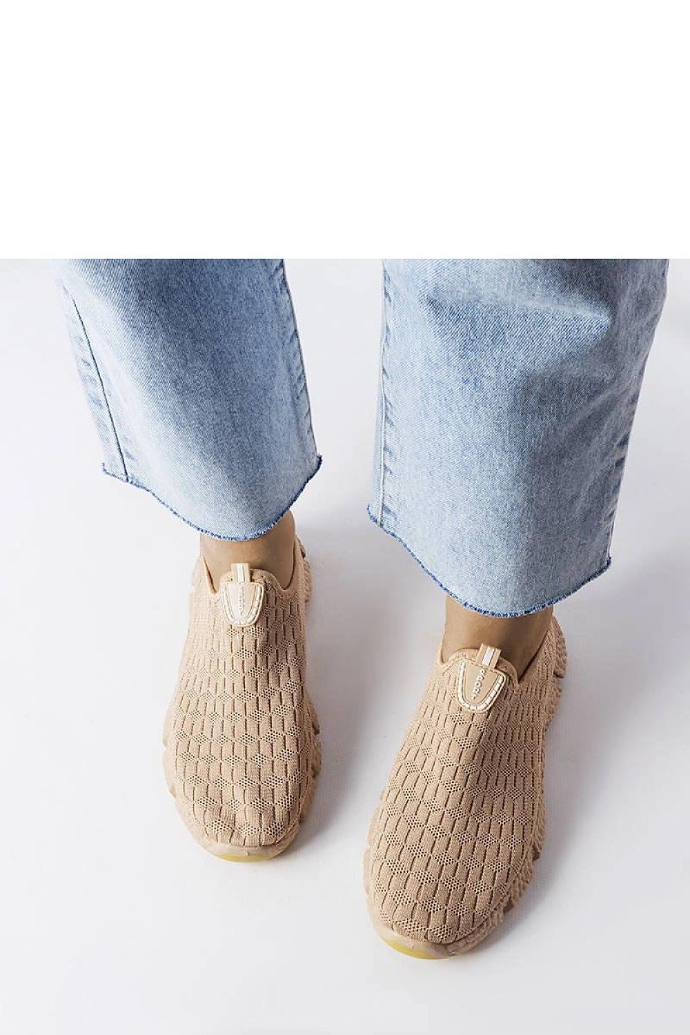 Close-up of Solea Beige Slip-On Sports Sneakers highlighting the comfort and ventilation features ideal for warm days.