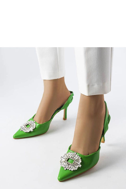 Elegant green high heel pumps by Solea with zircons, featuring a 12cm heel, perfect for summer occasions.