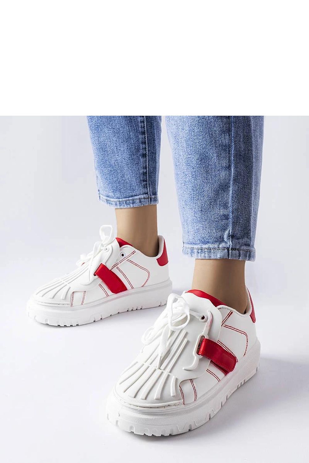 Solea elegant women's white-red platform sneakers, showcasing trendy summer footwear design, perfect for fashionable outings.