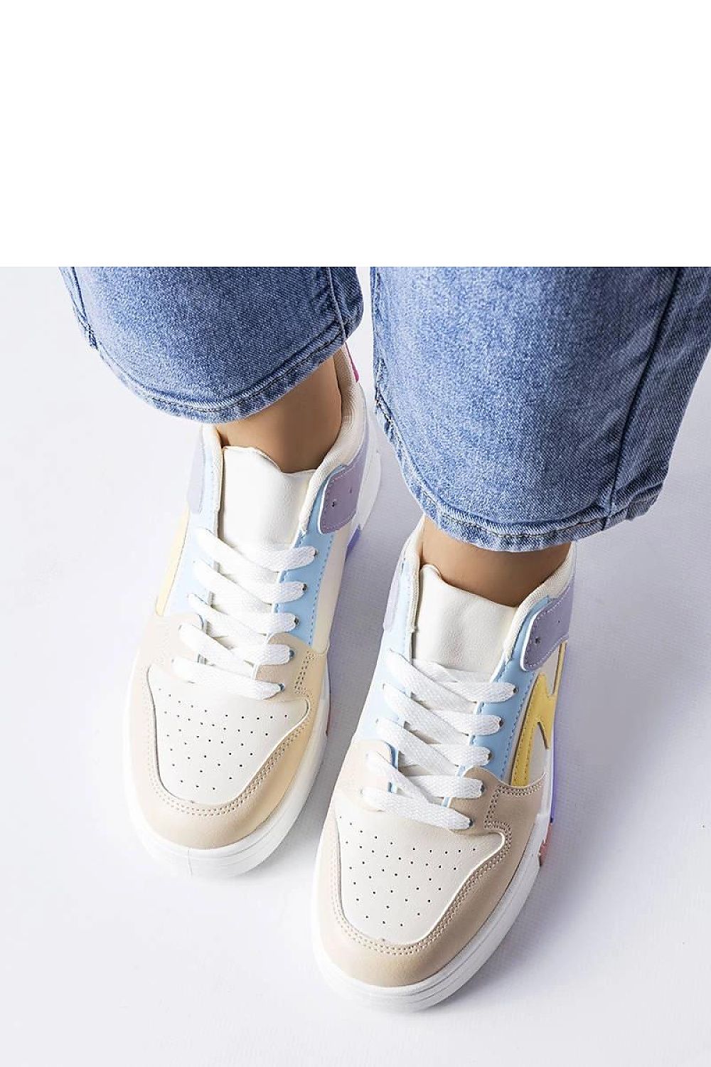 Solea fashion-forward beige-blue sneakers, offering a modern touch and chic appeal for summer footwear.