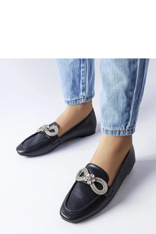 Solea elegant black ecological leather moccasins embellished with decorative zircons, featuring a slip-on design and rounded toe, perfect for summer styling. Available in EU sizes 36-41.