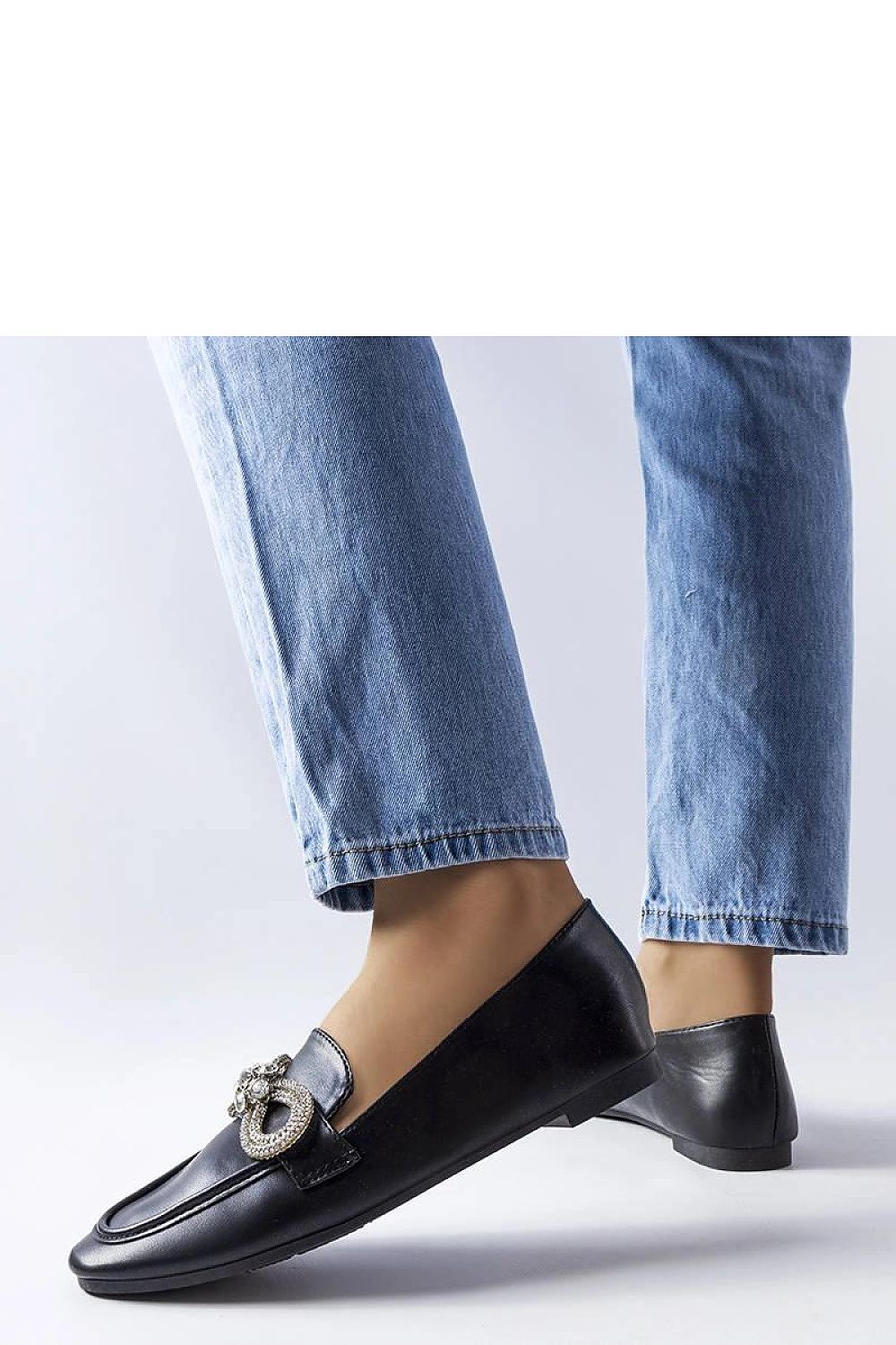 Luxurious black ecological leather moccasins by Solea featuring decorative zircons, perfect for summer elegance.