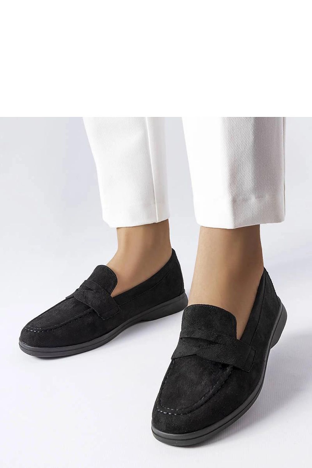 Luxury eco-suede black moccasins for women by Solea, showcasing elegant slip-on design and minimalist style, perfect for summer wear.