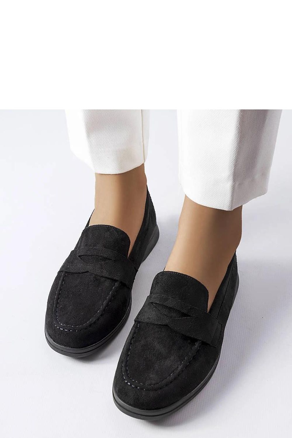 Solea's stylish luxury eco-suede black moccasins displayed with sizing chart, perfect for women seeking fashionable comfort in EU sizes 36-41.
