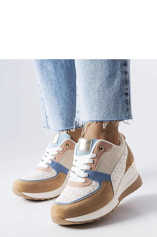 Close-up view of Solea luxury beige-blue sneakers showcasing high-quality materials and exquisite design ideal for trendy summer outfits.