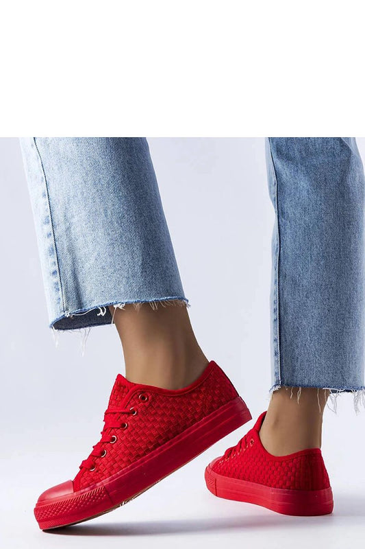Solea Red Woven Sneakers for Women - Luxurious summer footwear showcasing a comfortable lace-up design and vibrant woven fabric.