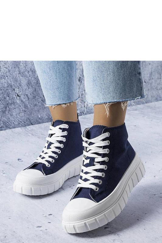 Luxury navy blue ankle sneakers by Couet, featuring a comfort fit and rubber sole; perfect for stylish autumn and winter wear.