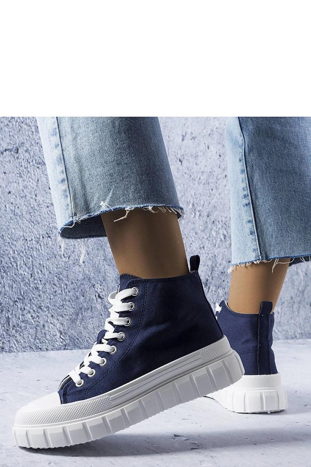Luxury navy blue ankle sneakers by Solea, showcasing a stylish lace-up design and white rubber sole for comfort, available in EU sizes 36-41.