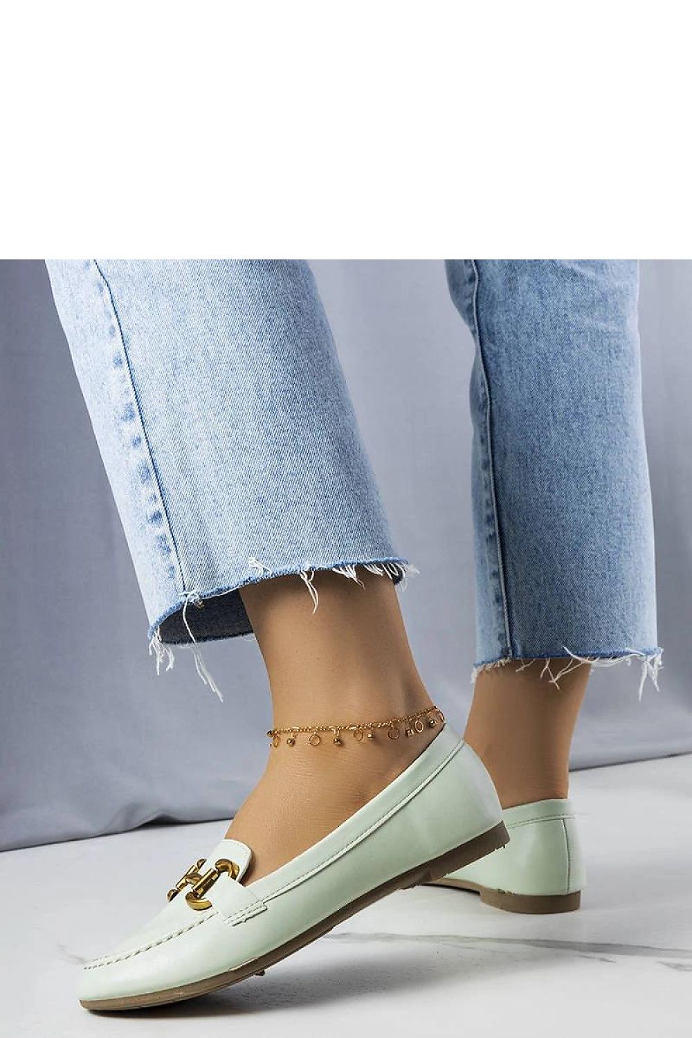 Luxury green moccasins by Solea featuring elegant gold decoration, crafted from eco leather, perfect for stylish summer wear.
