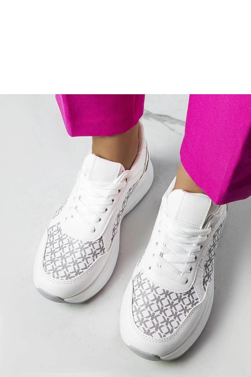 Elegant display of Solea white sneakers with Margie monogram, designed for comfortable wear and fashionable summer outfits in EU sizes 36-41.