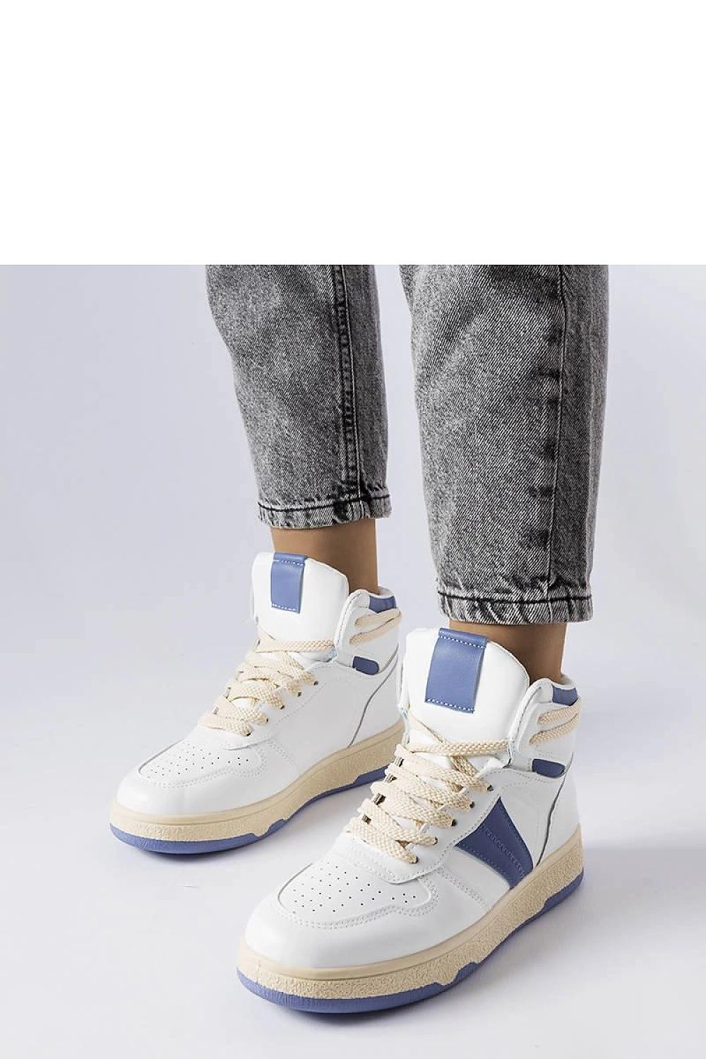 Solea blue high-top sneakers, luxurious comfort footwear, featuring stylish design and a blue rubber sole for stability, perfect for summer outings.
