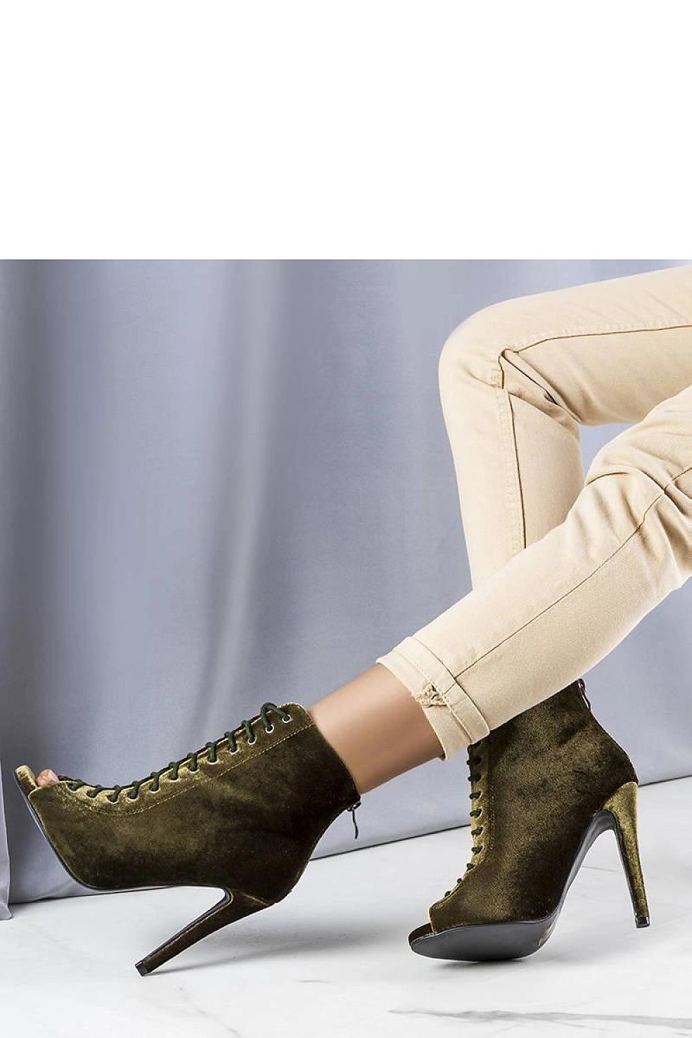 Elegant Amora high heel ankle boots in plush velvet, featuring an open toe and 11 cm heel, perfect for chic summer styling by Solea.