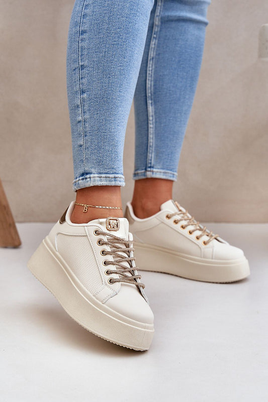 Luxury Women's eco leather sport sneakers with in a stylish platform design, featuring shiny lacing detail, by Step in style. Available in sizes EU 36-41.