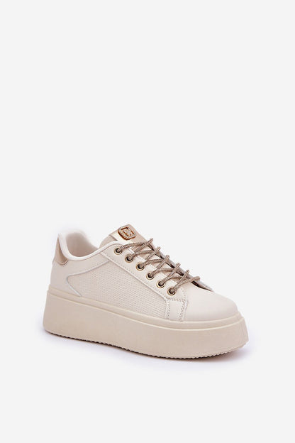 Luxury women's eco leather sport sneakers from Step in Style featuring a trendy platform and shiny lacing detail, perfect for casual or daring outfits.