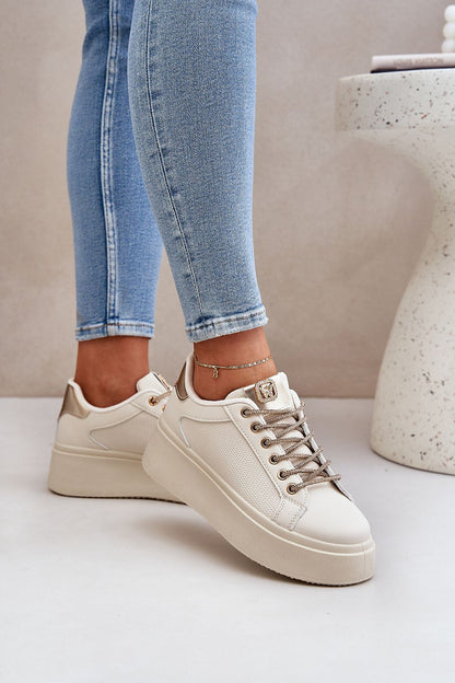 Elegant platform sneakers for women by Step in Style, made of eco leather with a stunning shiny lacing accent for a sophisticated touch.