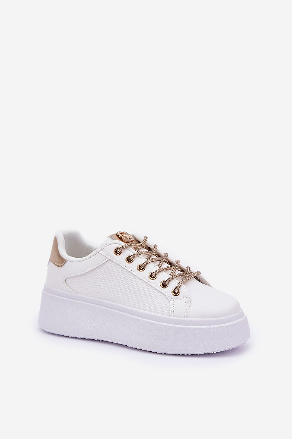 Chic women's sport sneakers from Step in Style featuring eco leather construction and distinct shiny lacing, ideal for fashionable everyday wear.