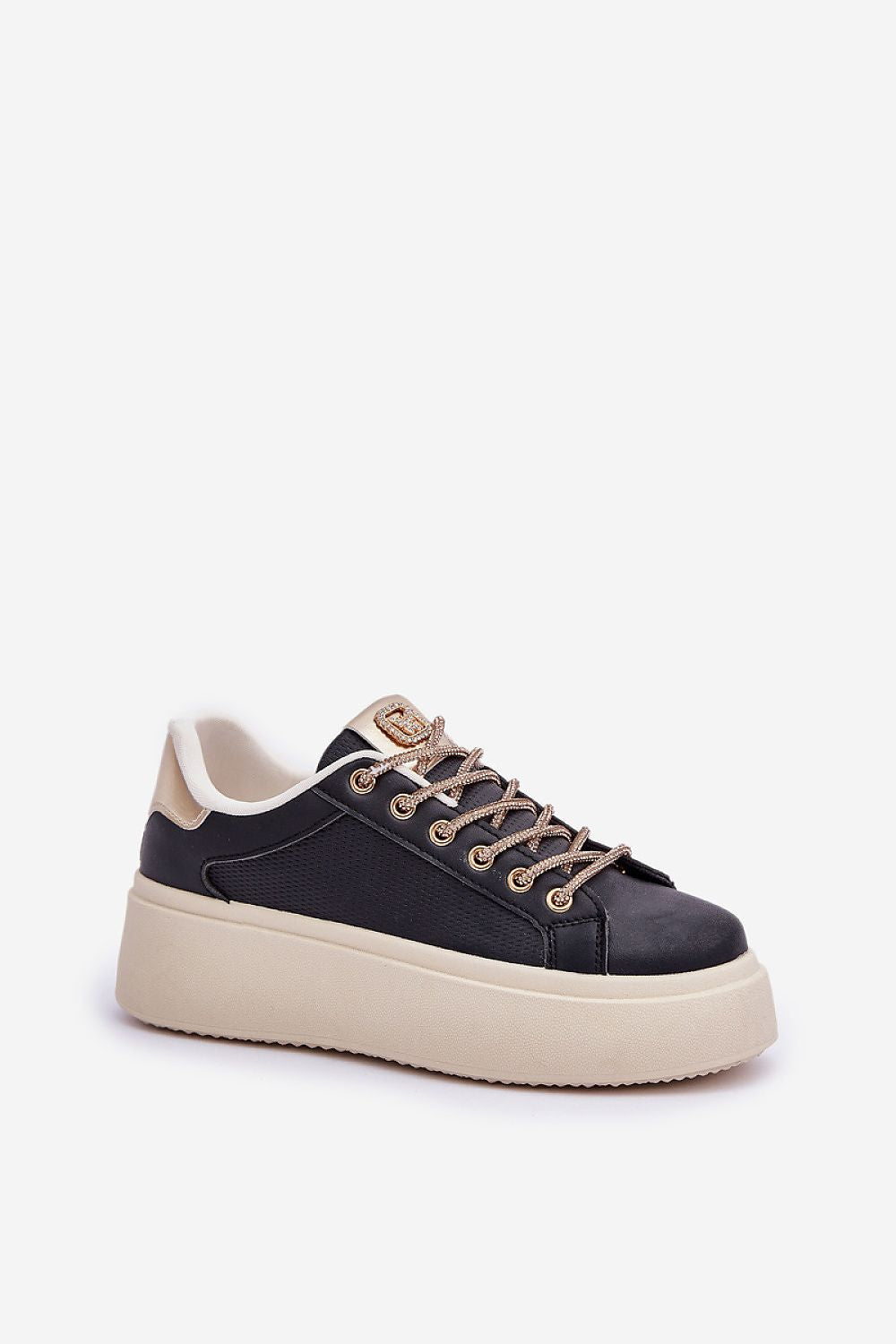 Elegant and stylish eco leather platform sneakers for women by Step in Style, showcasing shiny lacing detail and rounded toes.