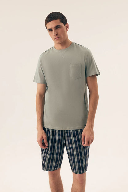 Luxurious Henderson Men's Cotton Pajama Set featuring a trendy print, designed for ultimate comfort and relaxation, packaged elegantly for gifting.